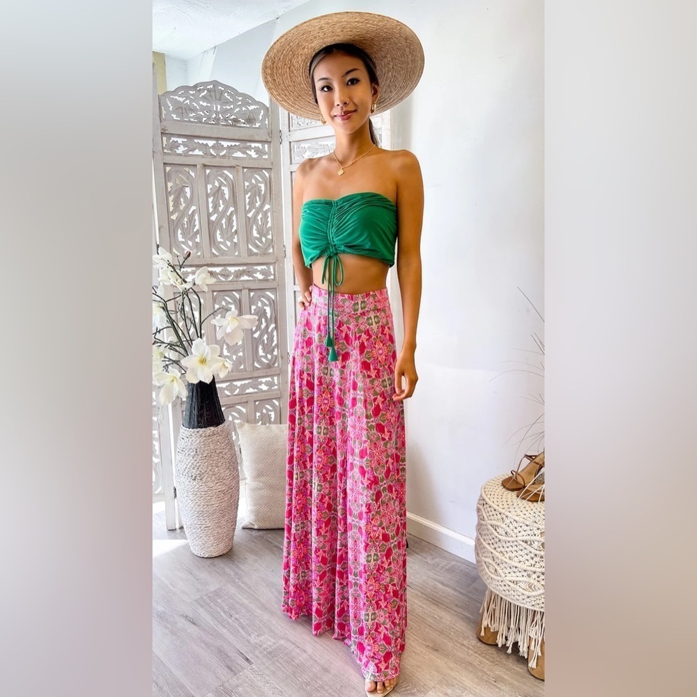 Misa Los Angeles Thera Bandeau Ruched Crop Top Kelly Green size M